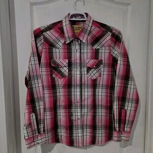 Cowgirl Legend Women's XL Snap Pink Plaid Long Sleeve Rodeo Western Nightclub